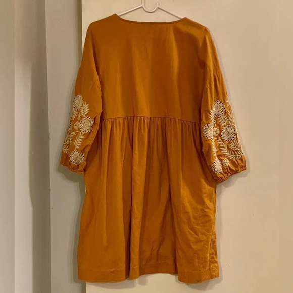 MADEWELL Embroidered Sleeve Popover Dress in Burnished Caramel - Picture 6 of 11